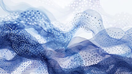 Tranquil Doodle Background with Polka Dot Patterns in White and Royal Blue, Double Exposure Art with Triadic Colors and Ambient Light