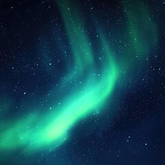 A deep blue night sky with green aurora dancing under the stars, the aurora forming flowing wave patterns, a background filled with twinkling stars