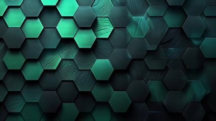 Hexagon Abstract Texture in Teal and Green with Futuristic 3D Depth
