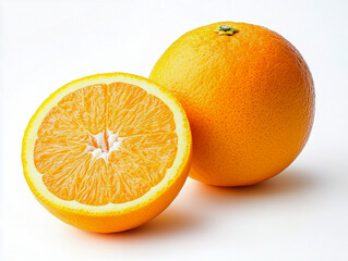 Fototapeta premium A whole and half orange isolated on a white background. Close-up.