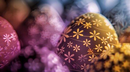 Elegant Egg Decorations in Pastel Colors: A Close-up Study with Golden Ratio and Selective Color in Delicate Line Art under Diffused Light