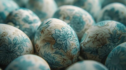 Delicate Egg Decorations in Pastel Hues - Close-Up Line Art with Golden Ratio and Selective Color under Soft Light