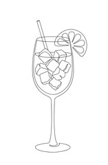 Italian bitter aperitif cocktail in a tall glass. Line art style icon. Continuous line drawing vector illustration.