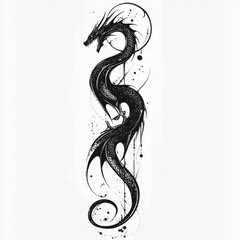 Obraz premium Elegant Black Dragon Tattoo Design, Mystical Creature Ink Art