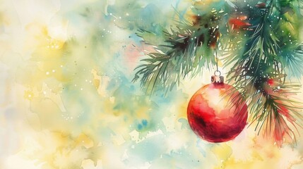 Festive Holiday Greetings in Watercolor - Medium Shot with Golden Ratio Composition and Soft Pastel Colors under Natural Light with Depth of Field Focus