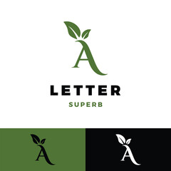 initial letter a leaf icon logo design template