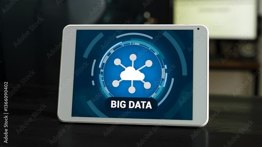 Poster big data and information management concept. big data icon on digital platform.