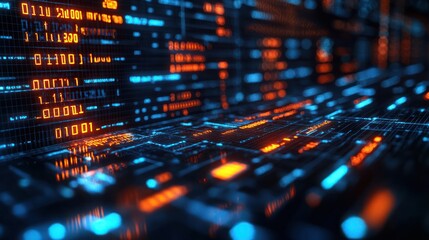 Obraz premium Futuristic digital data streams flow across a circuit board, technology background for tech websites