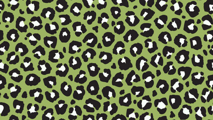Seamless leopard fur pattern. Fashionable wild leopard print background. Modern panther animal fabric textile print design. Stylish vector green black white illustration