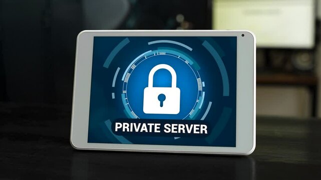 Online private server with restricted access concept. Secure server login from tablet.