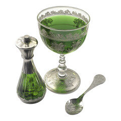Still Life with Green Cocktail, Bottle, and Spoon