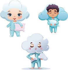 set of funny cartoon cloud with people