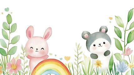 Naklejka premium design cute animal with water color style in white background isolated on white,remain space between border each corner 