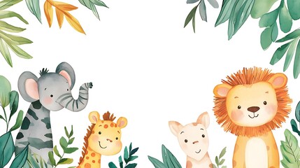 Naklejka premium design cute animal with water color style in white background isolated on white,remain space between border each corner 