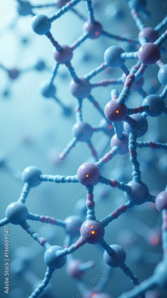 Poster a close-up 3d rendering of magnesium glycinate molecules, showing their complex structure.