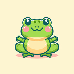 A cartoon frog is sitting on the ground with its arms outstretched