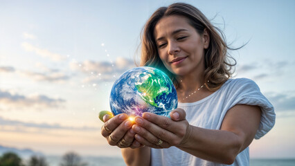 Fototapeta premium mother, earth, in the hands of a woman,