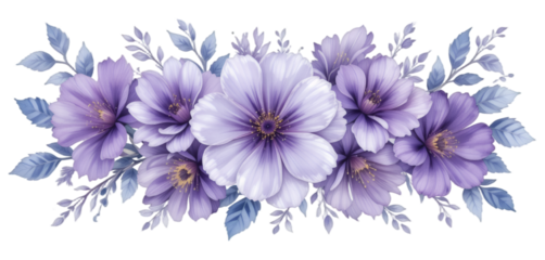 Purple flower composition design on transparent background 