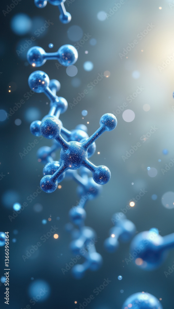 Aufkleber this image features a close-up of a molecule with an atomic structure floating against a dark backgr