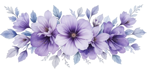 Purple flower composition design on transparent background 