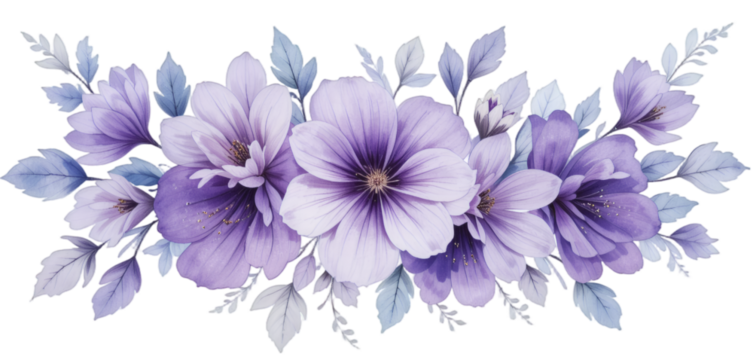 Purple flower composition design on transparent background 