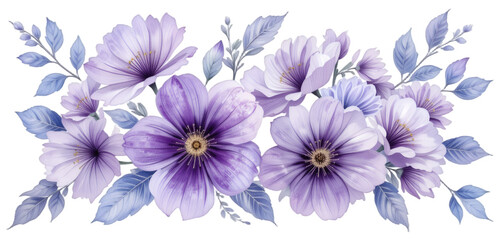 Purple flower composition design on transparent background 