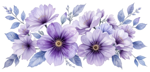 Purple flower composition design on transparent background 