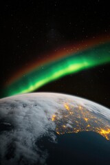 Obraz premium Vibrant aurora dances above illuminated continents, capturing co