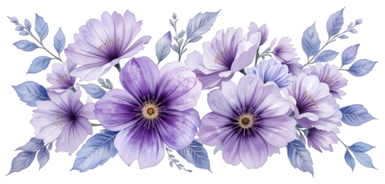 Purple flower composition design on transparent background 