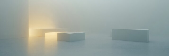 Minimalist Podium Platforms in a Dreamy, Ethereal Lightscape, perfect for product display
