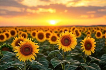 Fototapeta premium A field of sunflowers setting in the background