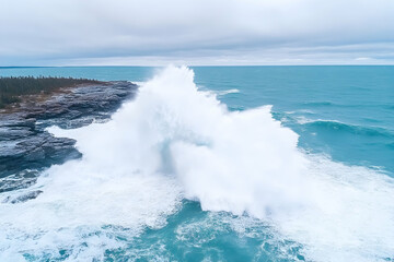 Fototapeta premium Powerful waves crashing against a rocky coastline