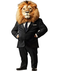 Powerful Lion CEO in Formal Business Suit Negotiating Deals on Clean White Background