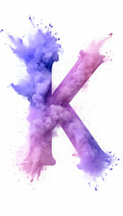 Fototapeta premium Purple and pink powder explosion forming letter K