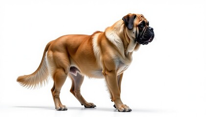 Obraz premium Majestic Mastiff, powerful stance, white background, purebred, full body, guard dog