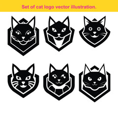 Creative collection of six abstract cat logo designs in black and white.