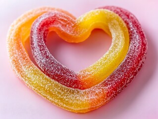 Colorful sugary candies arranged to form a heart shape