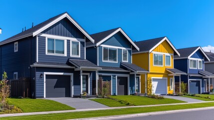 Obraz premium Modern Colorful Houses on a Clear Sunny Day with Blue Sky