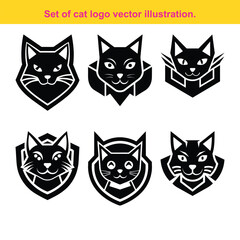 Collection of creative monochrome cat head logos for branding and design purposes.