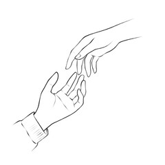 Minimalist line art of two hands reaching toward each other, symbolizing connection, support, and compassion—ideal for emotional and meaningful themes.