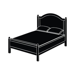 A comfortable wooden bed, available as a 3D vector illustration in black, black and white, or full color, is a stylish furniture choice for any bedroom interior design