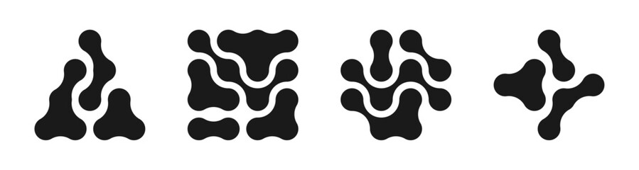 Obraz premium Dots metaball black pattern. A set and collection of abstract round shapes on a white background. Connected vector spots. Geometric circle decorative molecules. Texture. Modern minimalistic design.