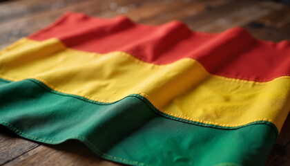 Pan-African flag draped on wooden table, symbolizing unity and pride