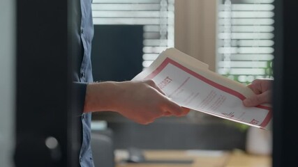 Discreetly handing a secret folder to another, . Sense of secrecy and tension. Confidential communication, warning, or covert. espionage, internal affairs, or classified exchanges. - Powered by Adobe