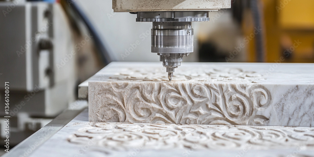 Fototapete CNC machine carving intricate designs in stone material Generative AI