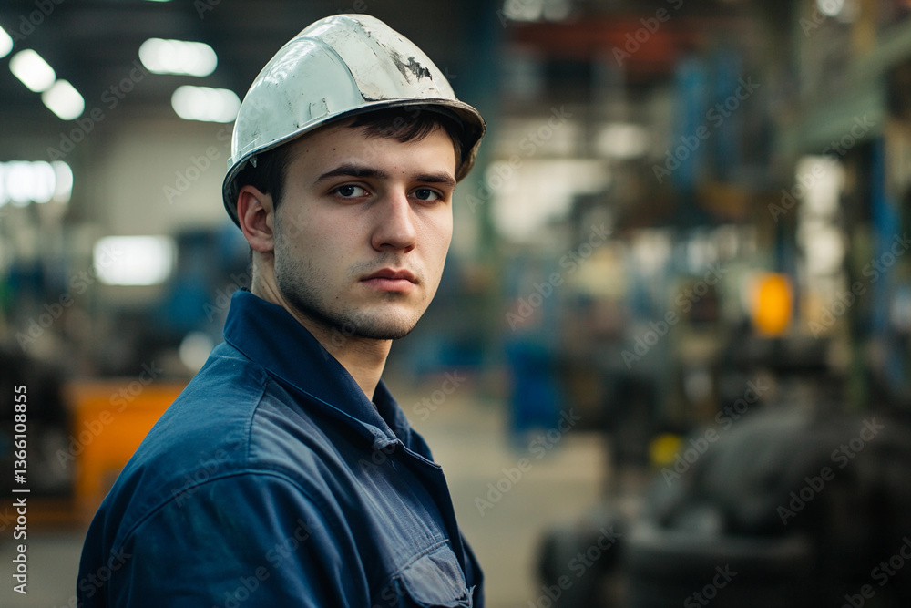 Aufkleber Portrait of a factory worker in industrial setting Generative AI