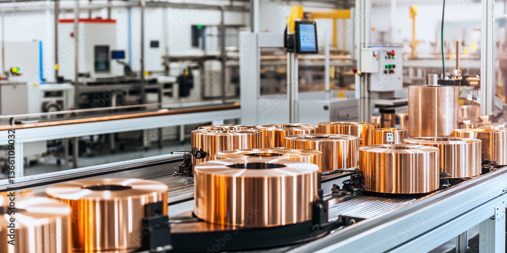 Poster high-tech production line for industrial copper processing generative ai