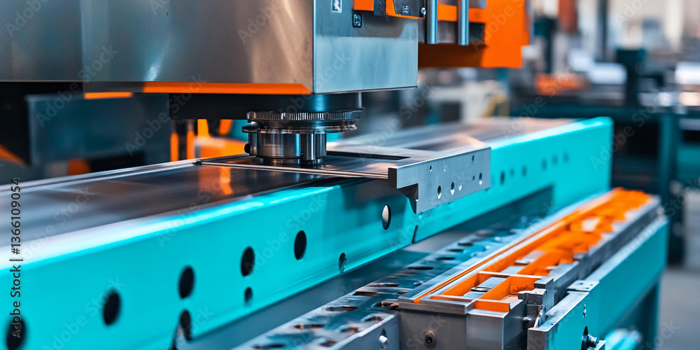 Poster close-up of industrial metal bending machine in operation generative ai