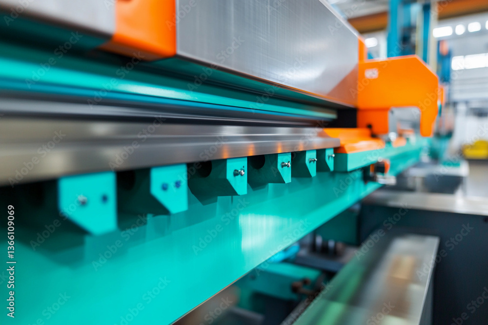 Poster close-up view of an industrial metal bending machine generative ai