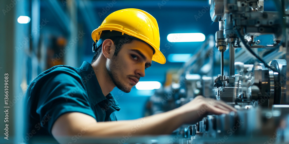 Poster Focused industrial technician working on complex machinery Generative AI